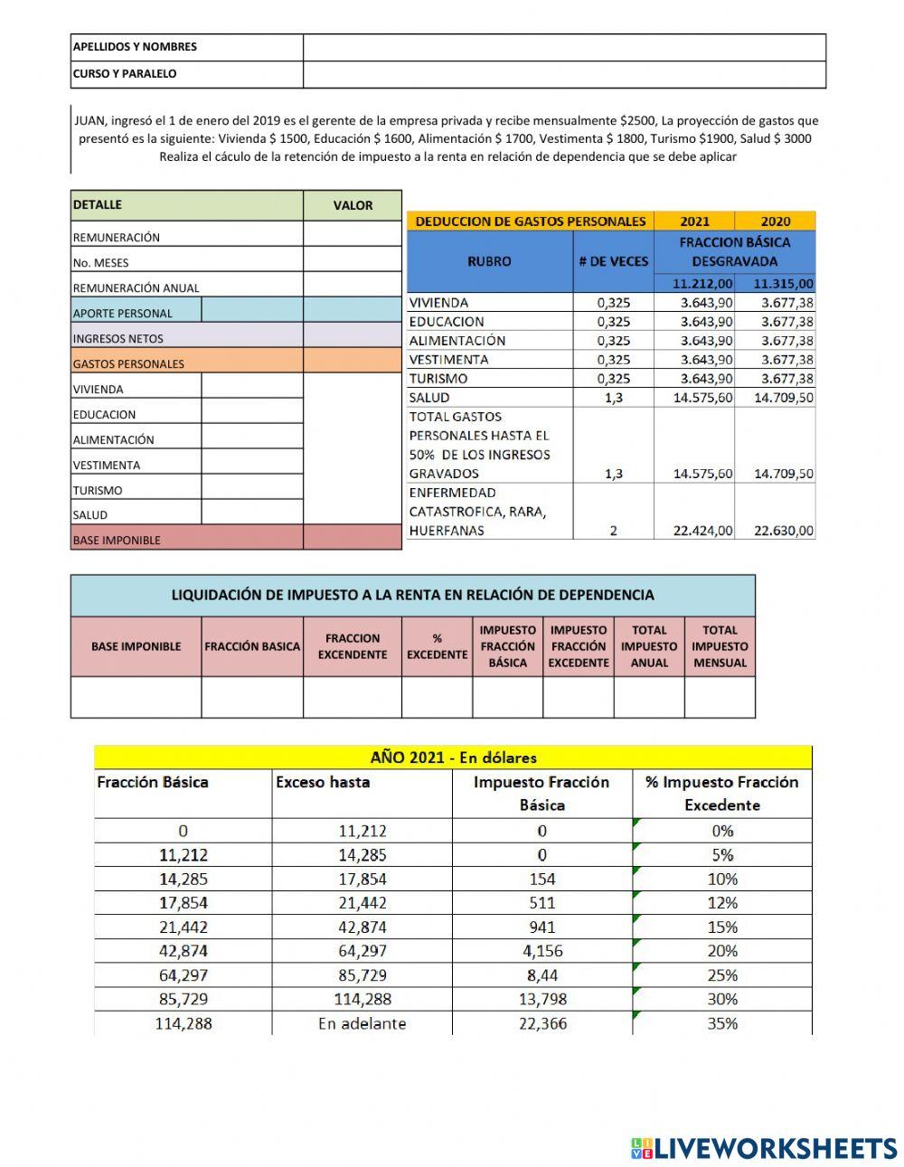 Cálculo de la retención del impuesto a la renta en relación de dependencia