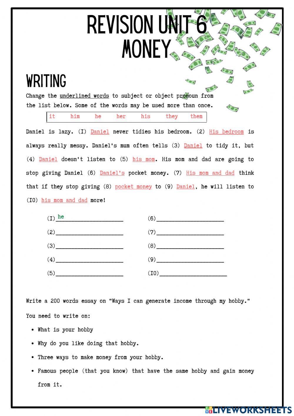 F2 Unit 6 Revision Money (Writing)