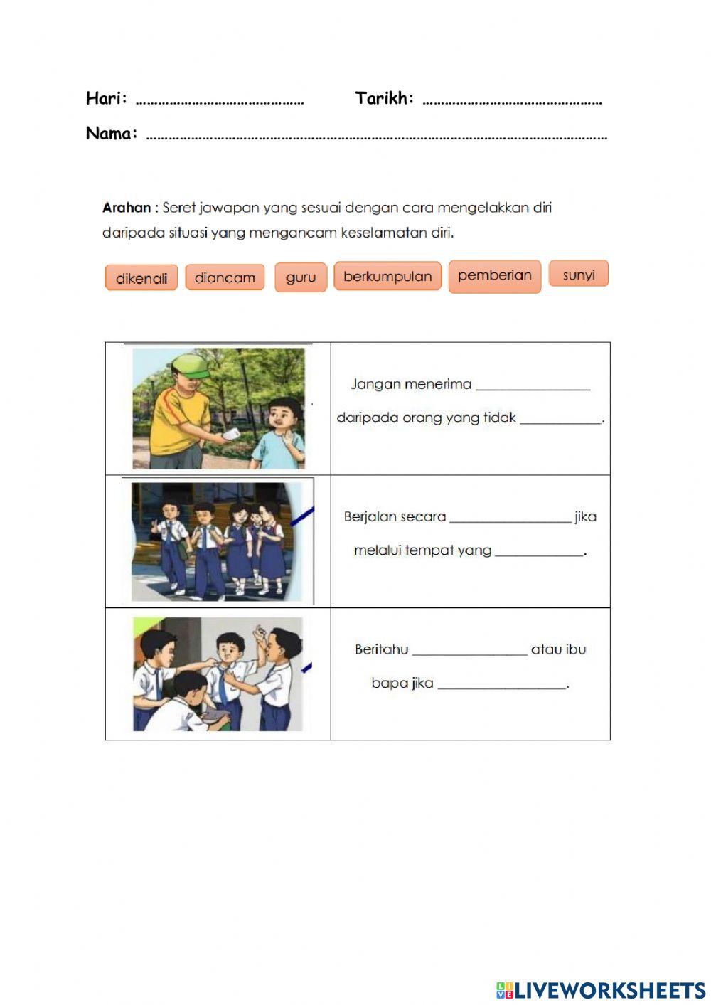 Seret jawapan dan letakkan di tempat kosong dengan betul