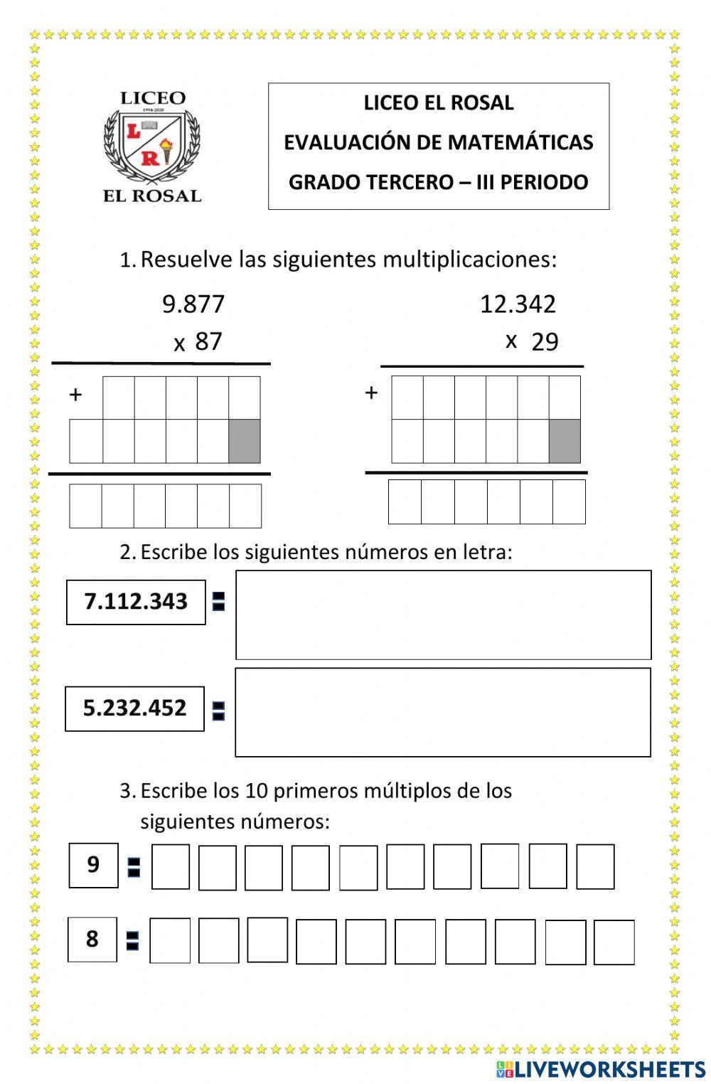 Evaluacion grado tercero