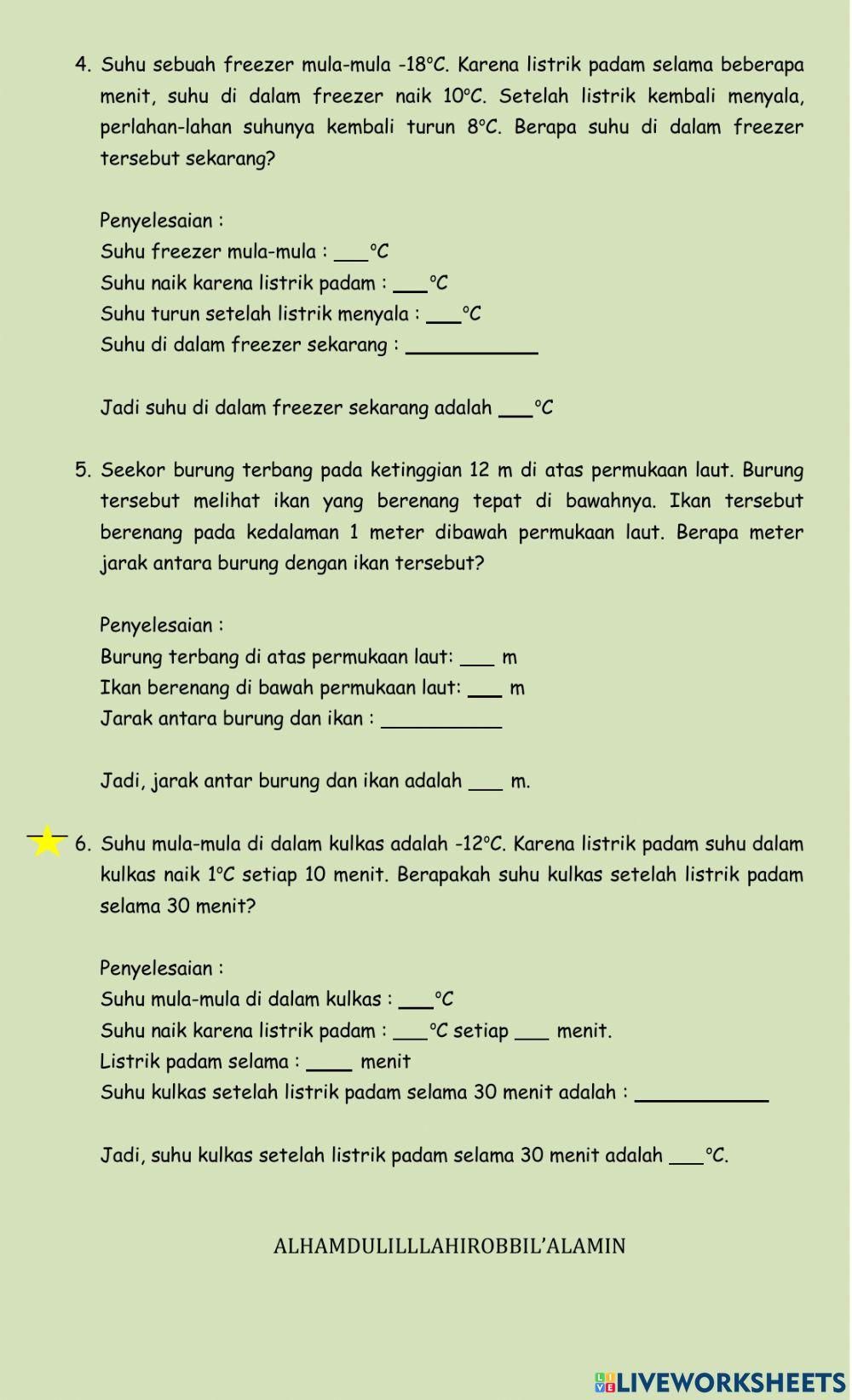 LKPD Soal Cerita Bilangan Bulat