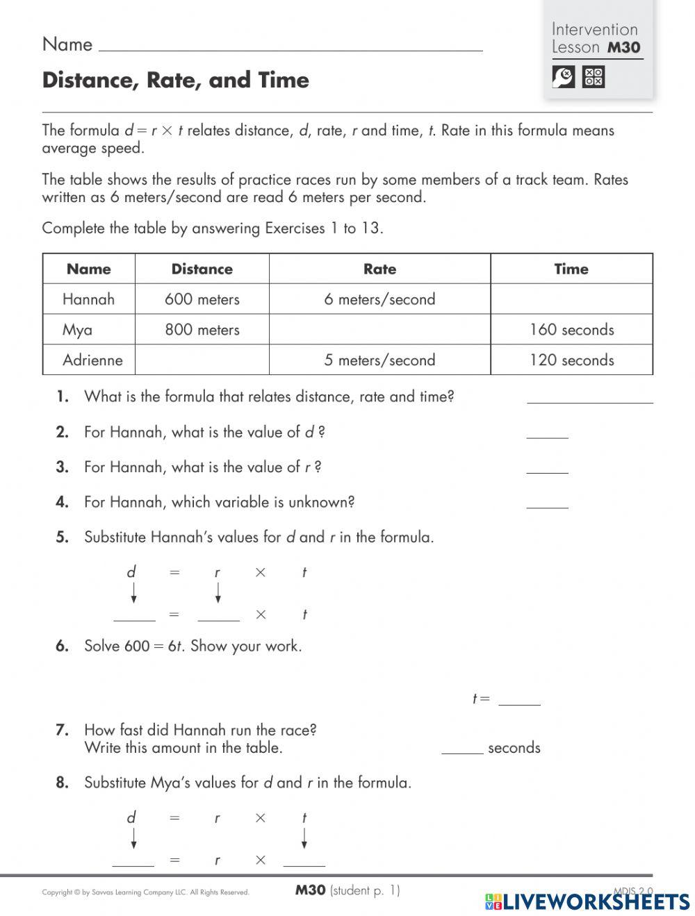 m30-distance-rate-and-time-online-exercise-for-live-worksheets