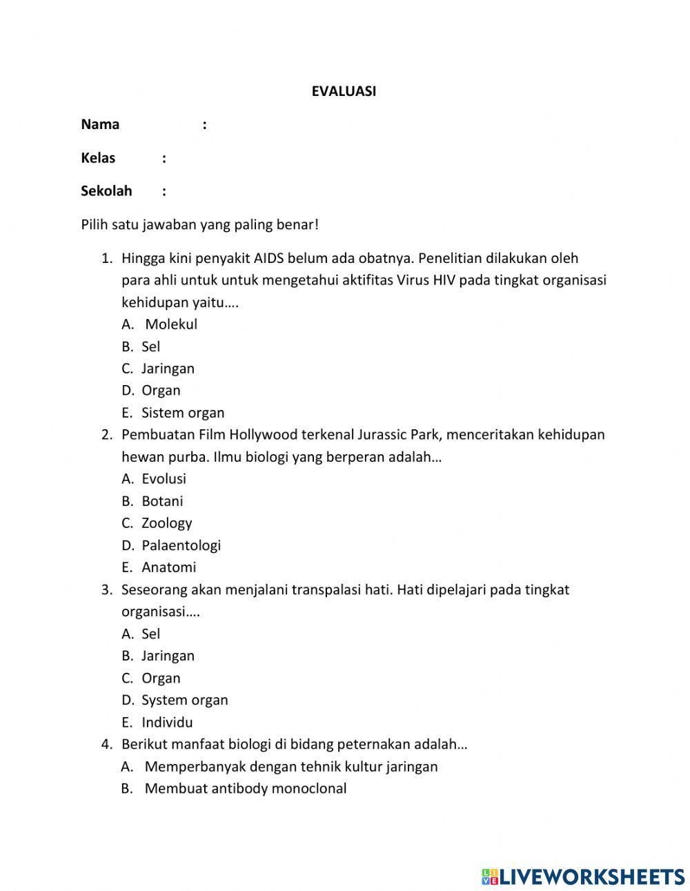 Evaluasi BAB 1 Kelas X IPA