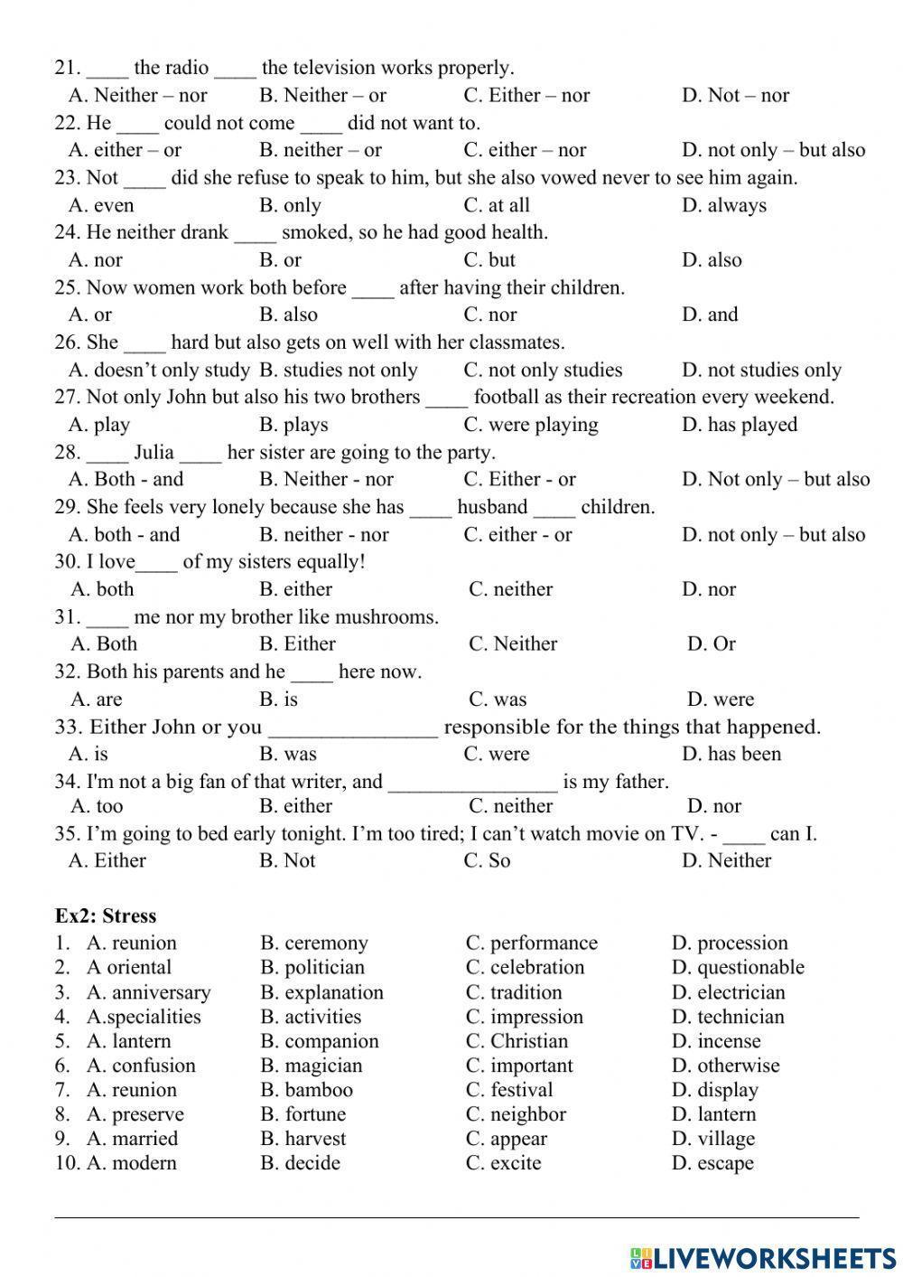 Neither - Either - Not only But also - Both and