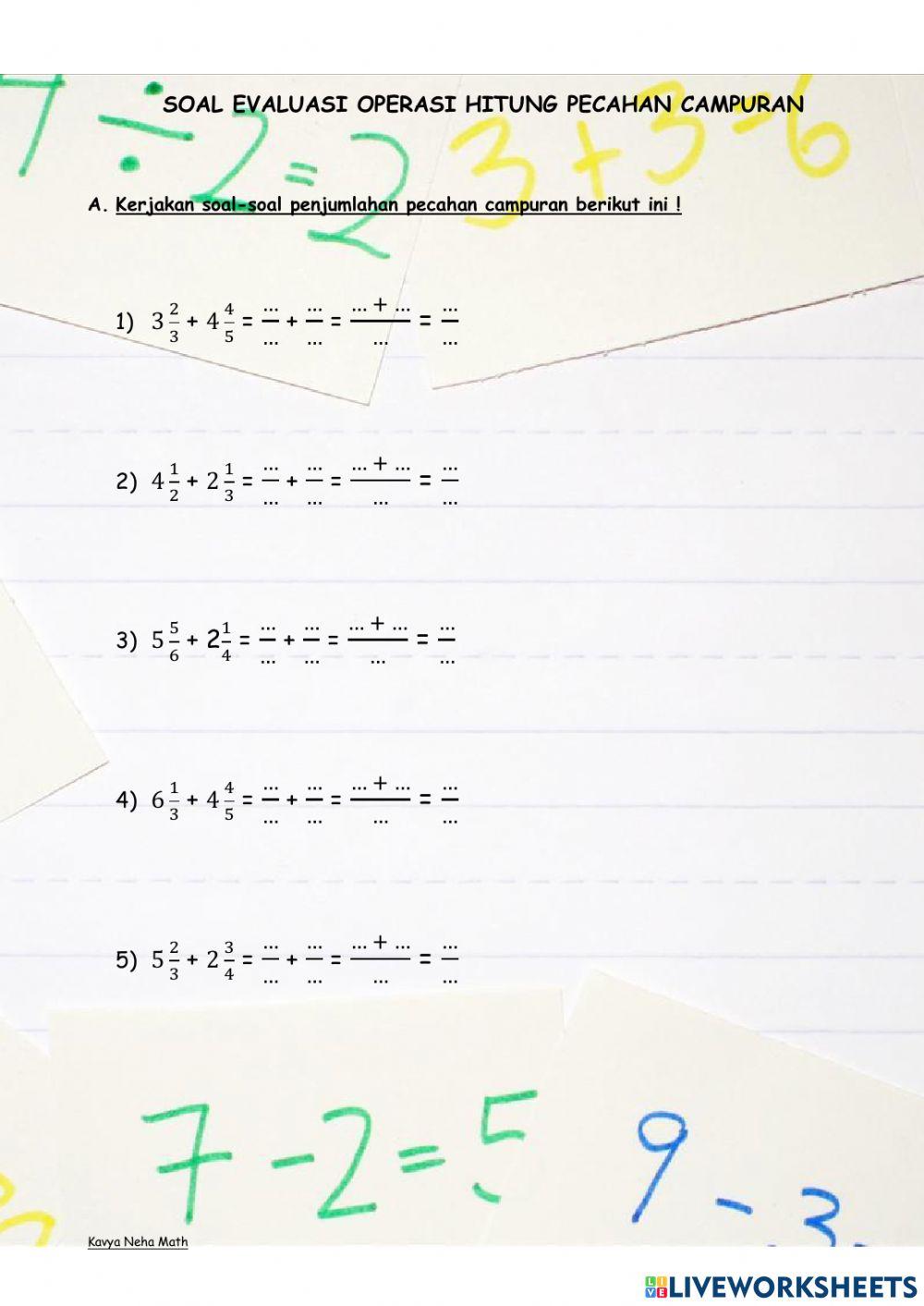 Soal Evaluasi Operasi Hitung Pecahan Campuran