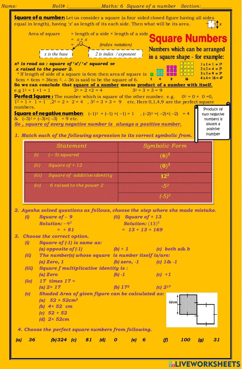 Printable 4 Square Worksheet