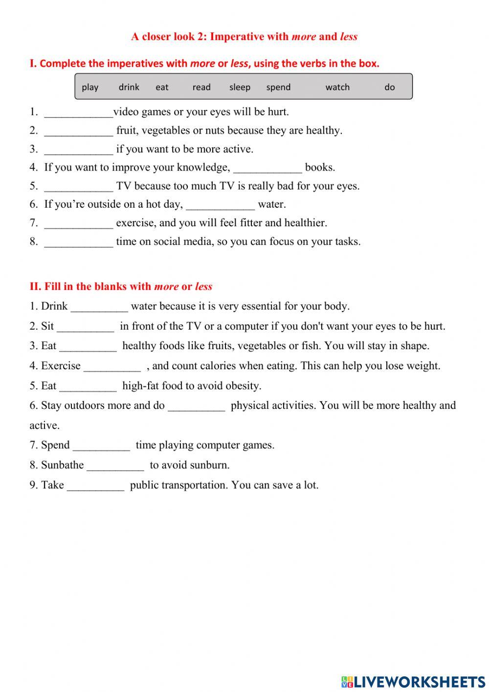 Imperative with more or less