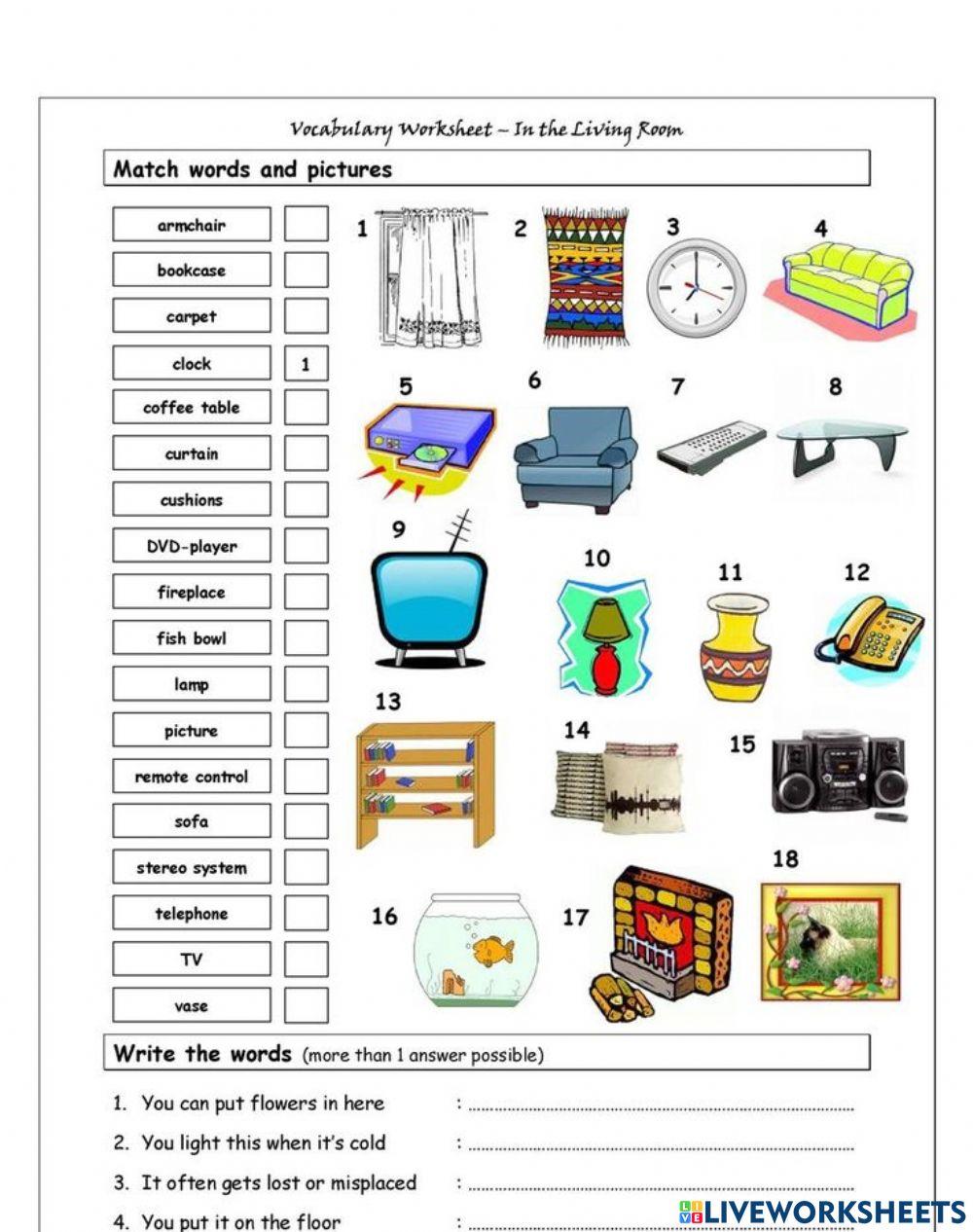 Furniture online exercise for 5 6 7 Live Worksheets