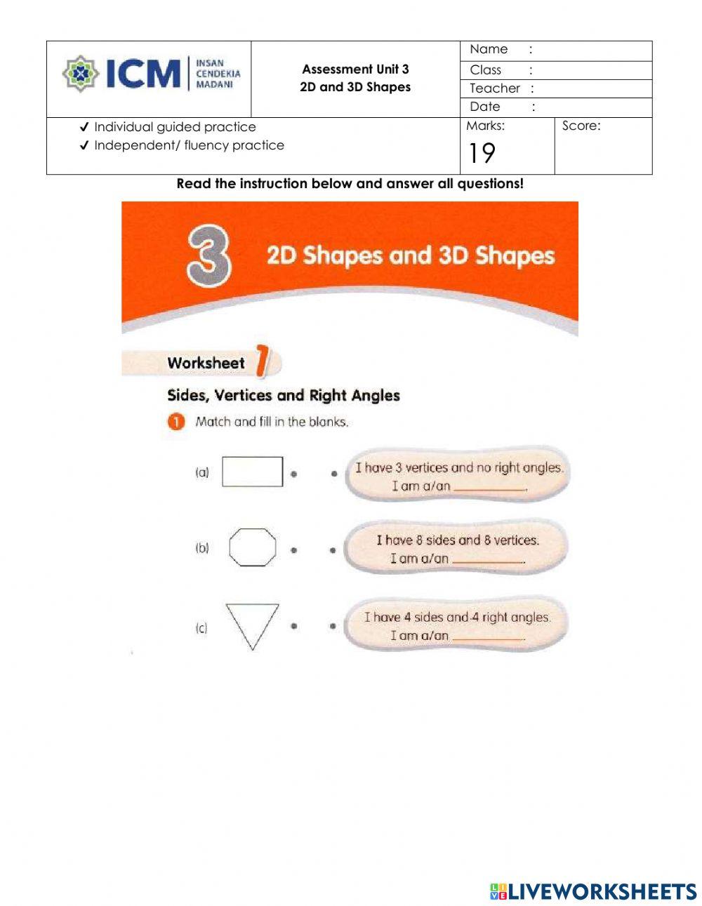 Assessment Unit 3 2D and 3D Shapes