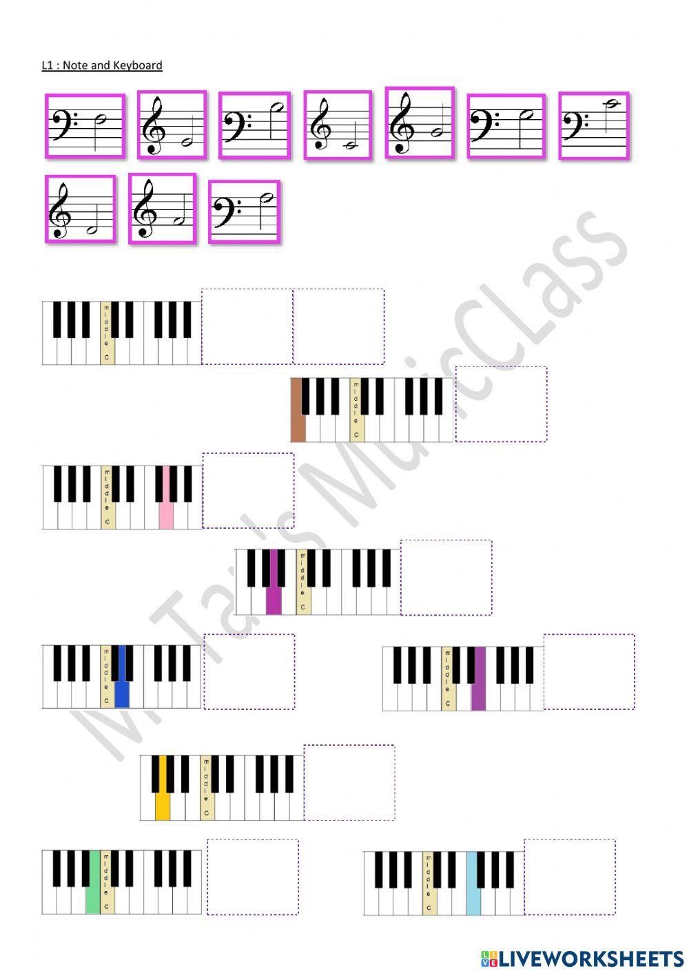 Treble-bass keyboard note matching Aug beginner