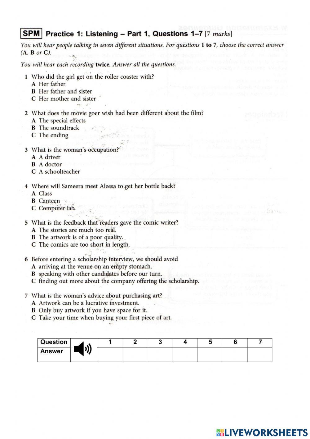 Listening spm part 1 practice 1