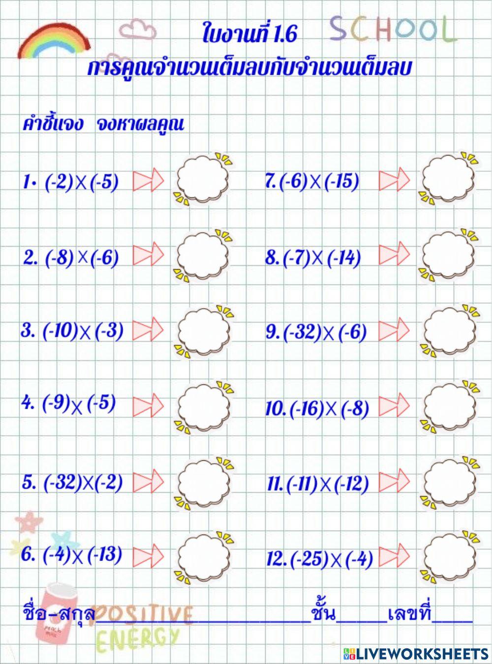 การคูณจำนวนเต็มลบกับเต็มลบ