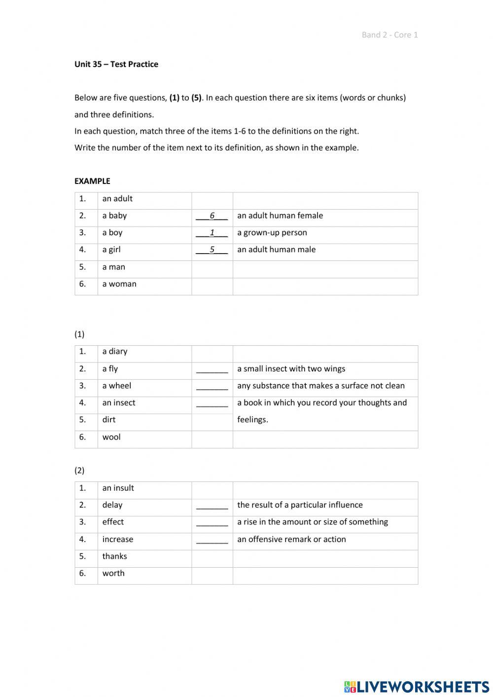 Band 2 (Core 1) - Unit 35 - Test