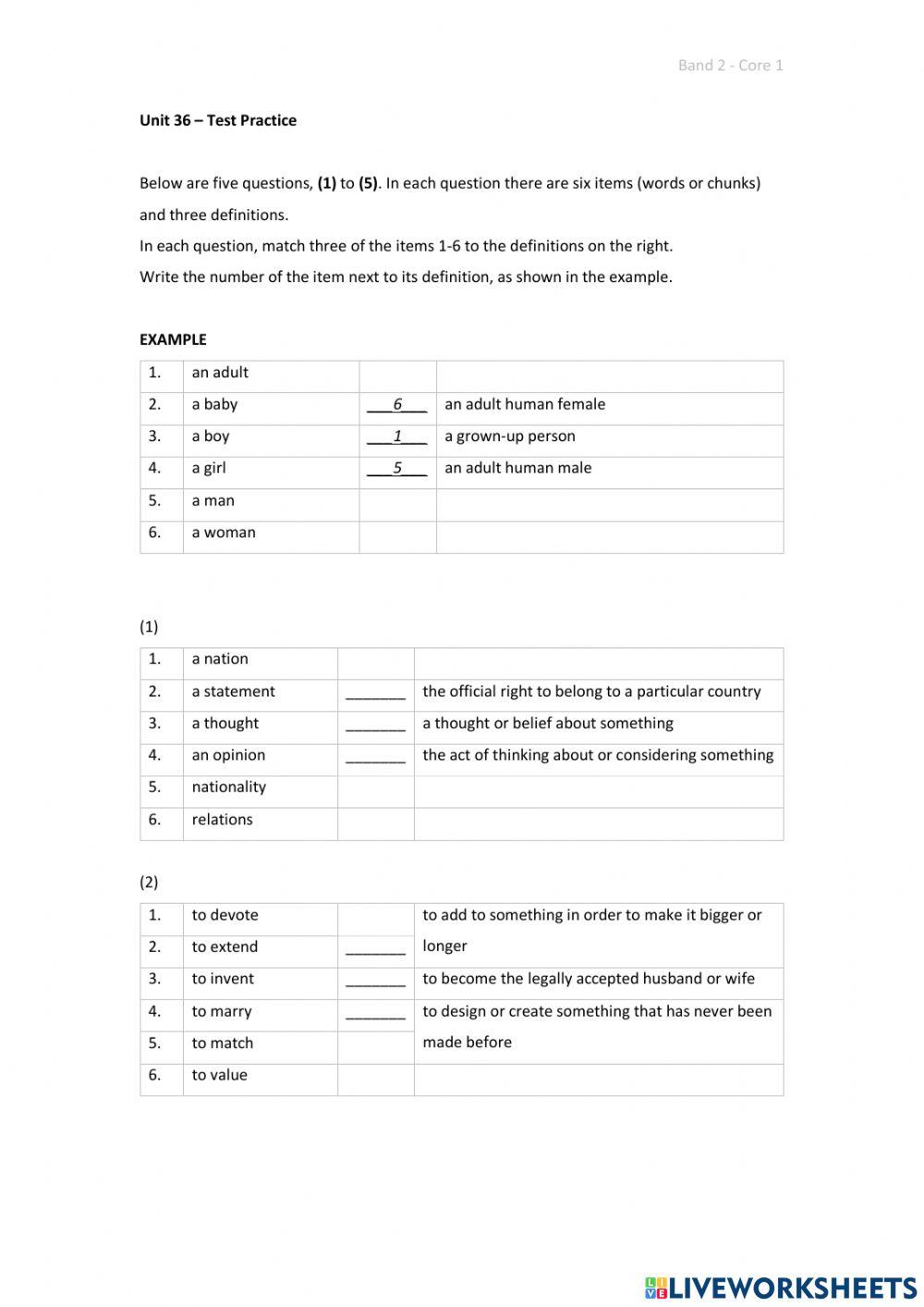 Band 2 (Core 1) - Unit 36 - Test