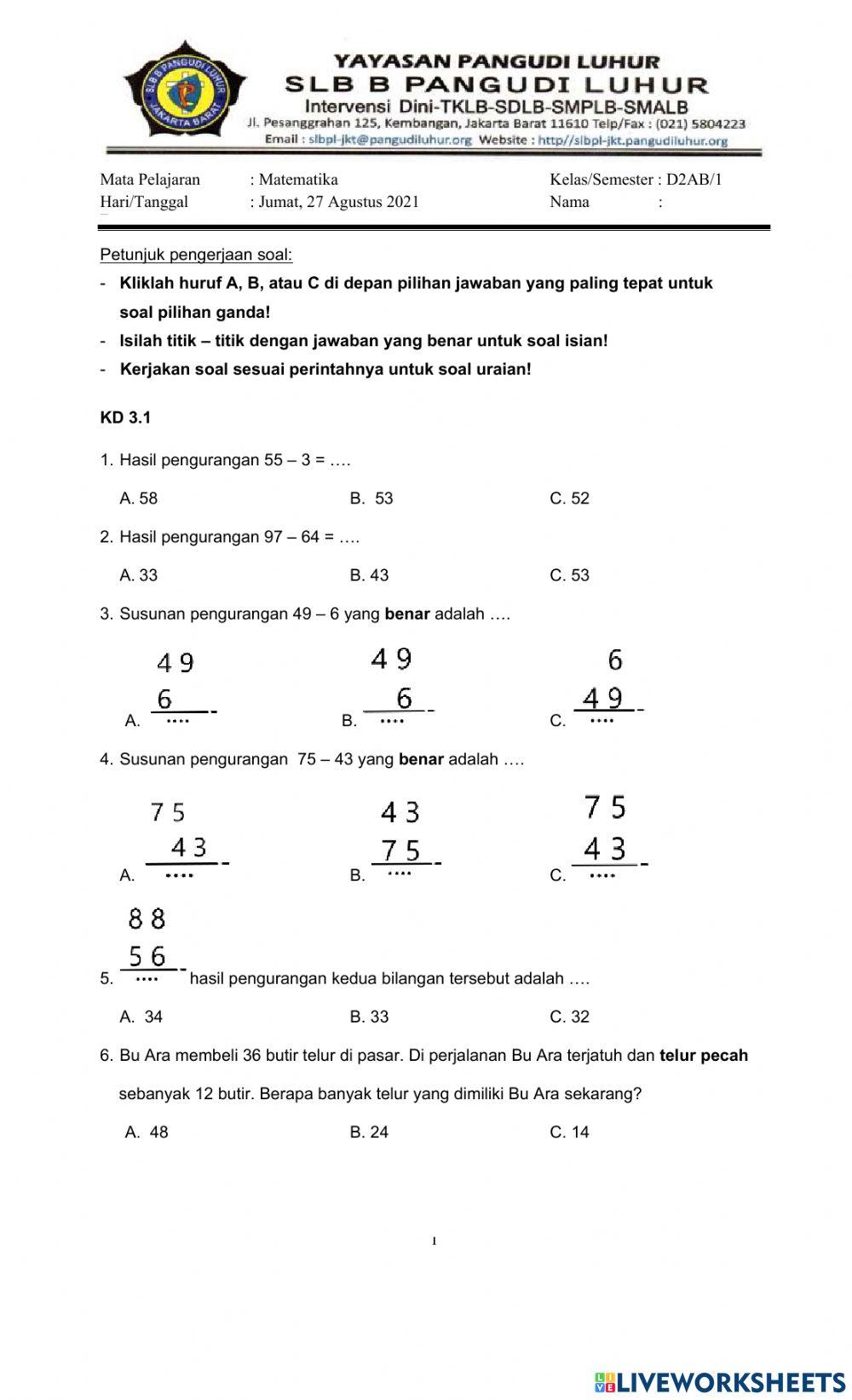 Ulangan matematika 1