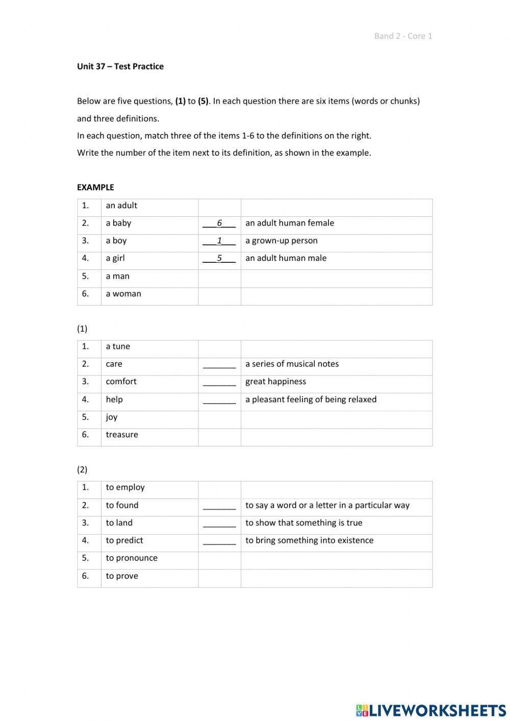 Band 2 (Core 1) - Unit 37 - Test
