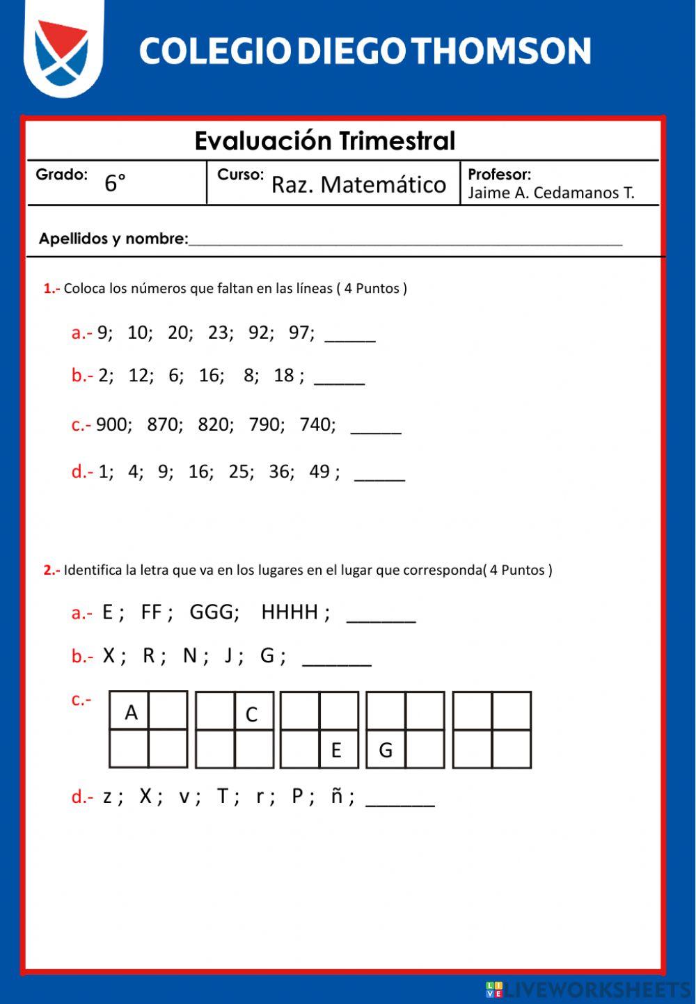 Examen agosto 6to RM