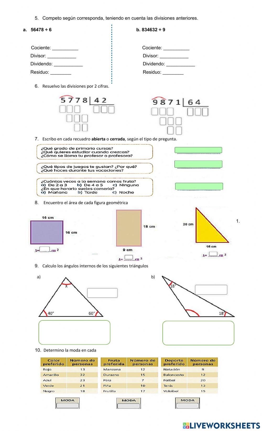 Evaluación Grado Tercero