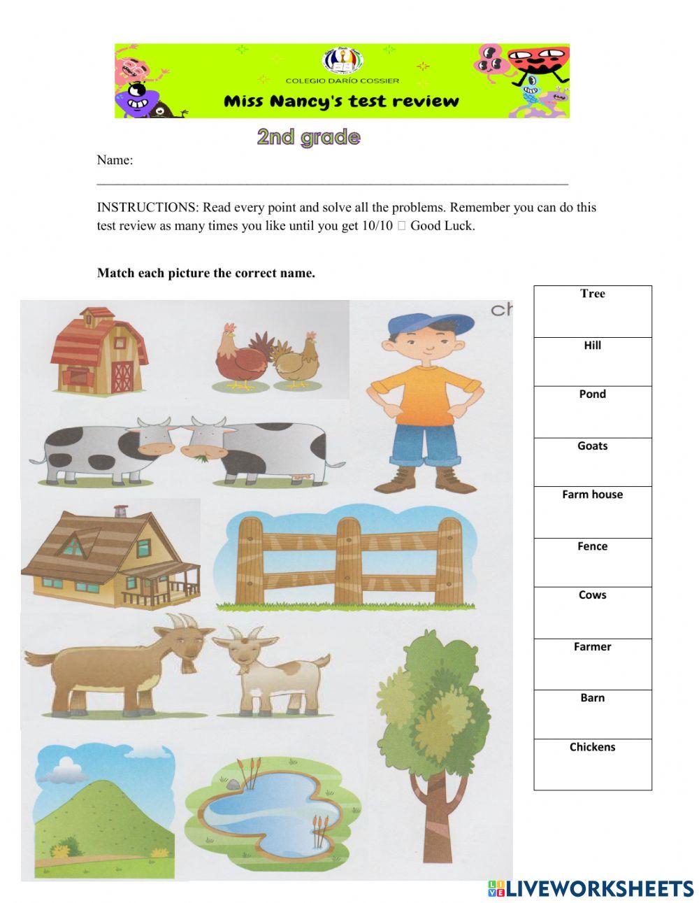 INGLÉS-Test review 2nd grade. Agosto