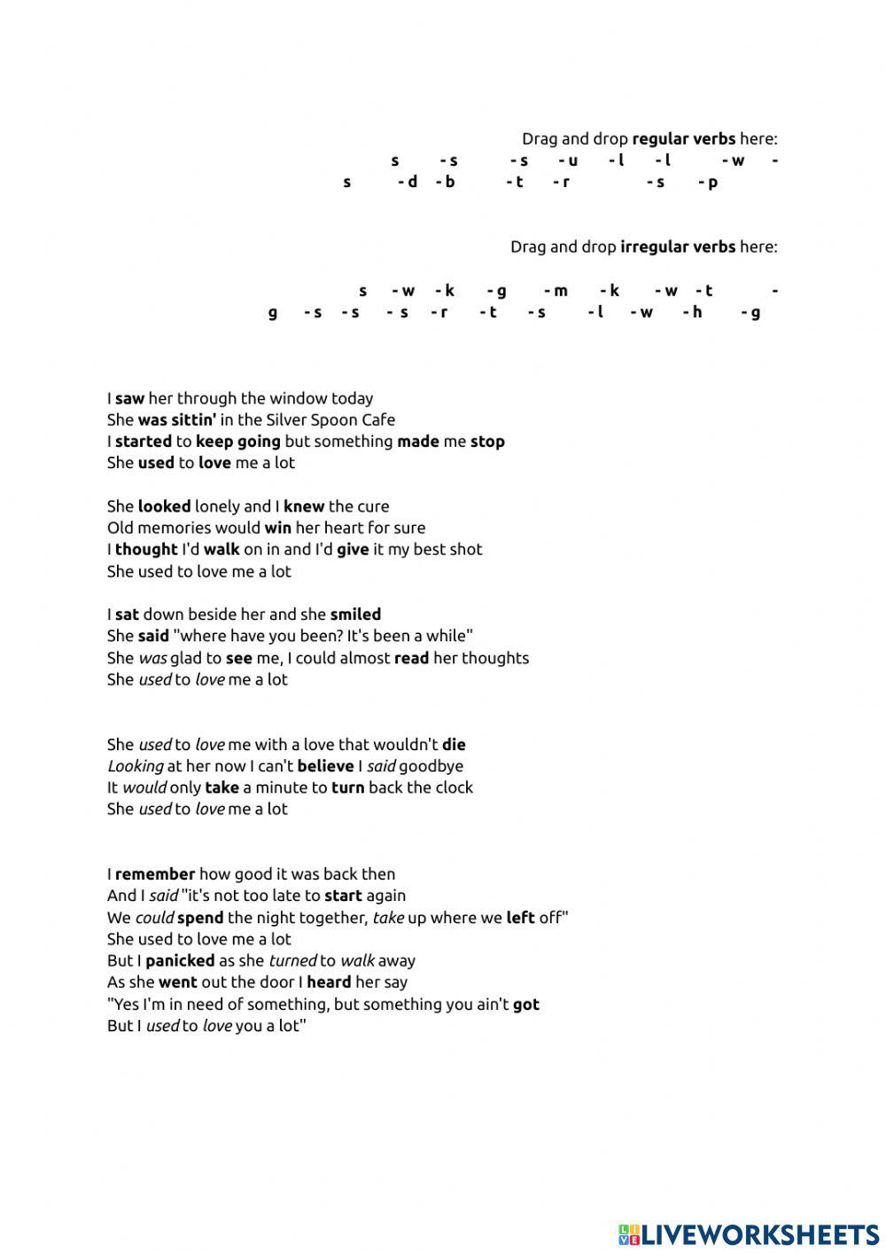 Regular and Irregular verbs w- She used to love me a lot - Johnny Cash
