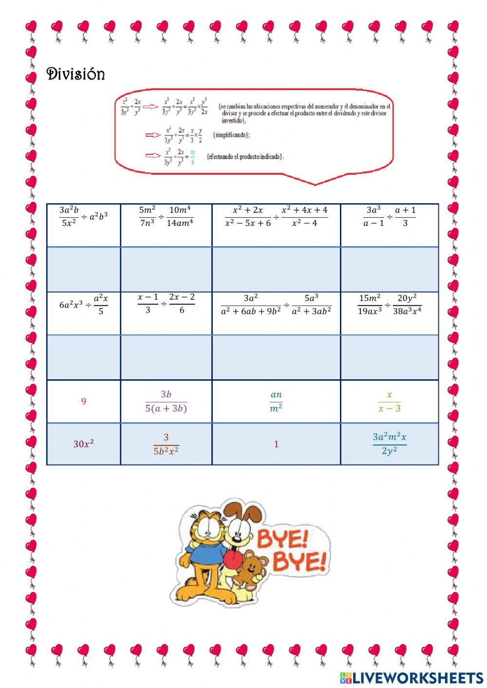 Multiplicación y división algebraica