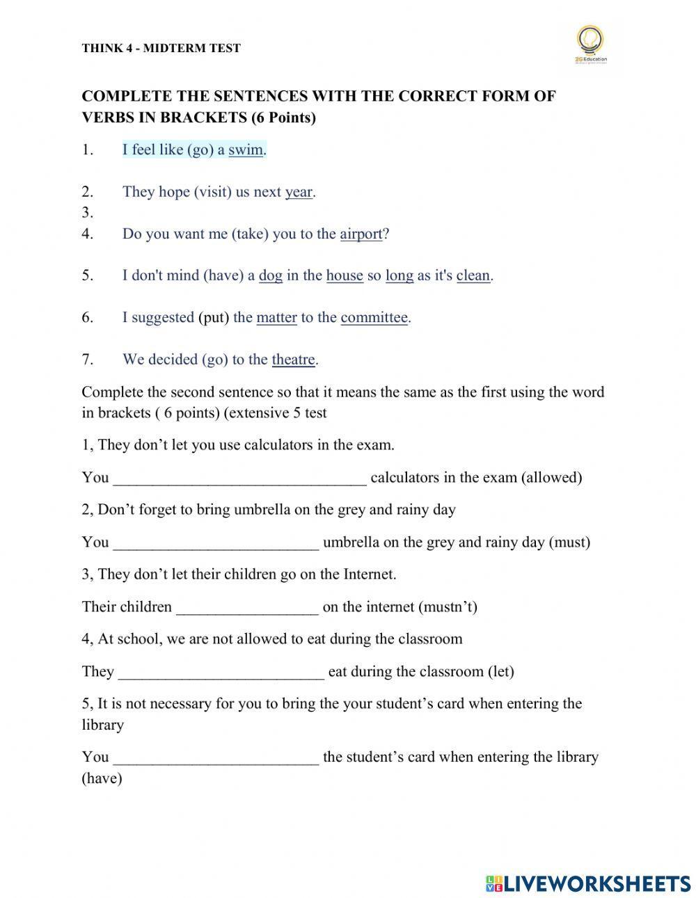 Think 4 Midterm Test