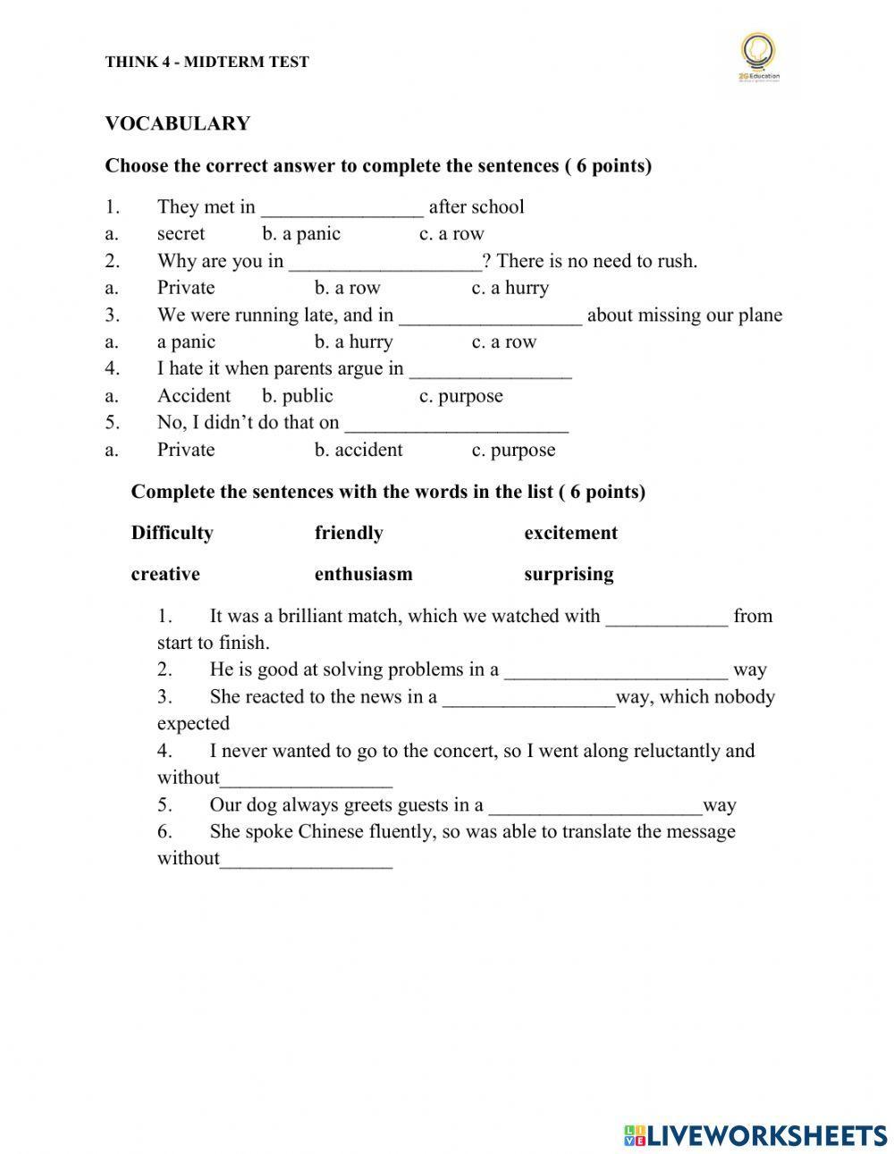 Think 4 Midterm Test