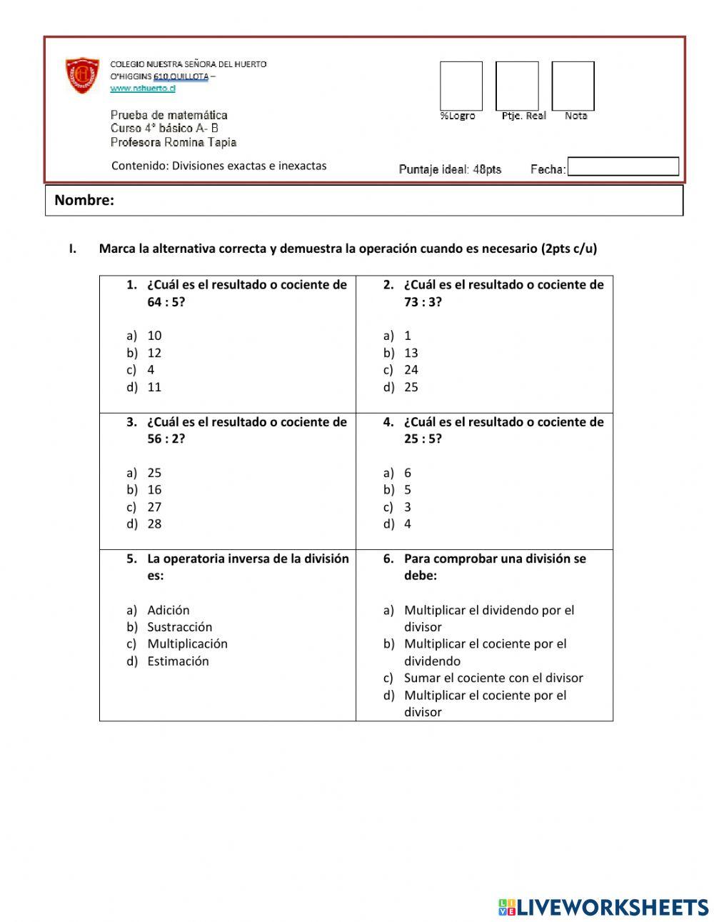 Prueba de divisiones