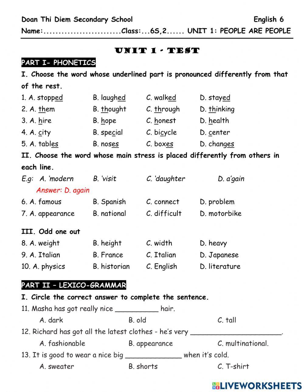 6S1,2 - UNIT 1 - TEST