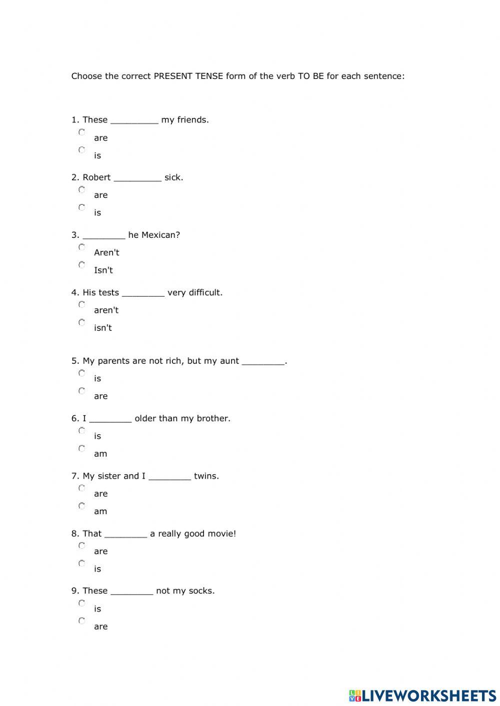 Test 1 - Verb to Be- Nationalities and Countries- Bolívar Family