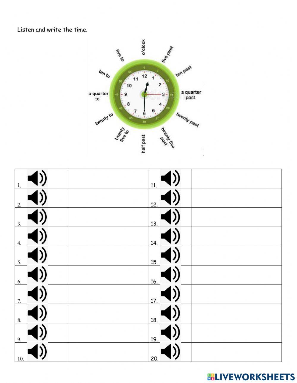 Telling the time liveworksheets 1314264