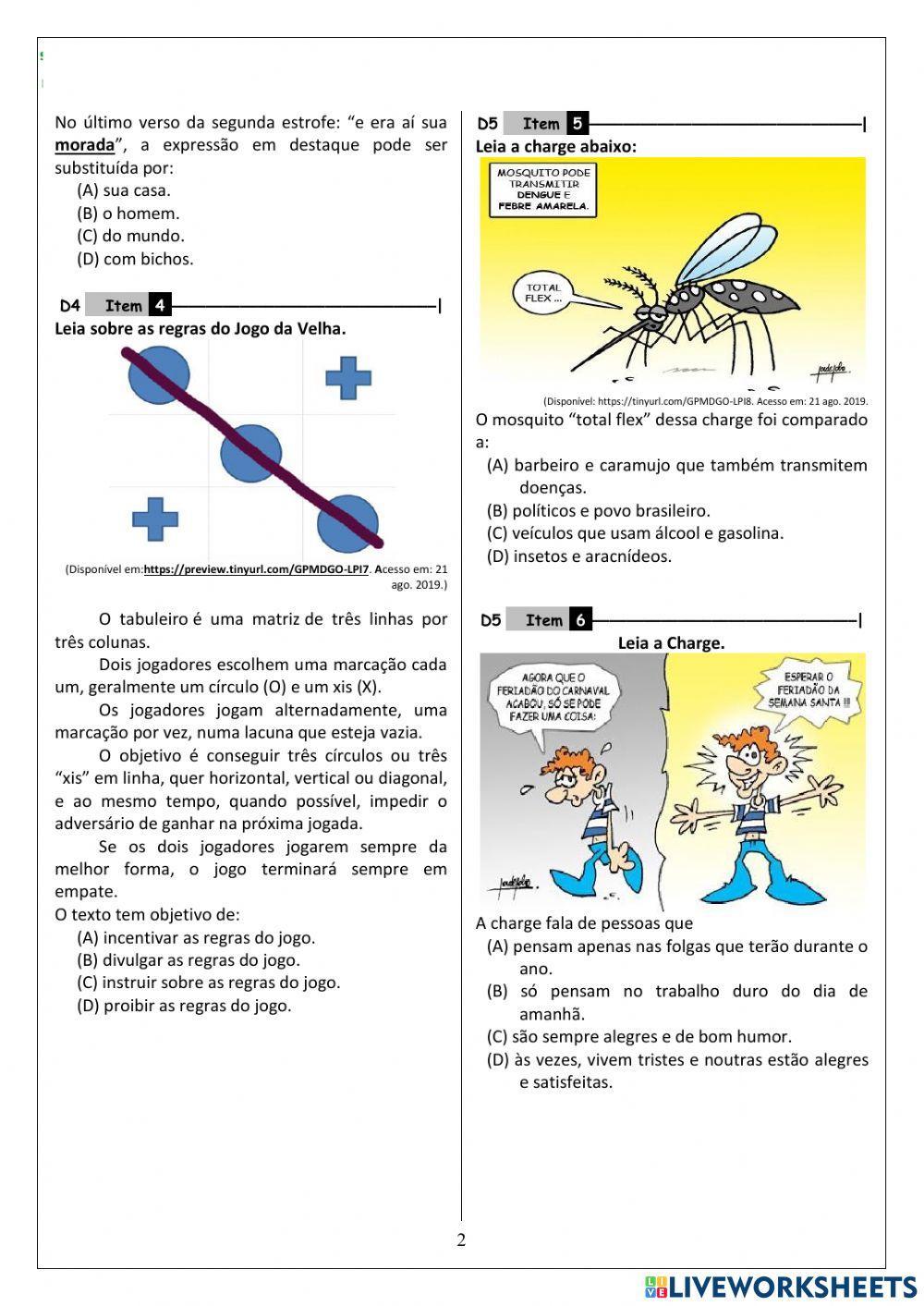 Simulado de Língua Portuguesa Simulado de Língua Portuguesa