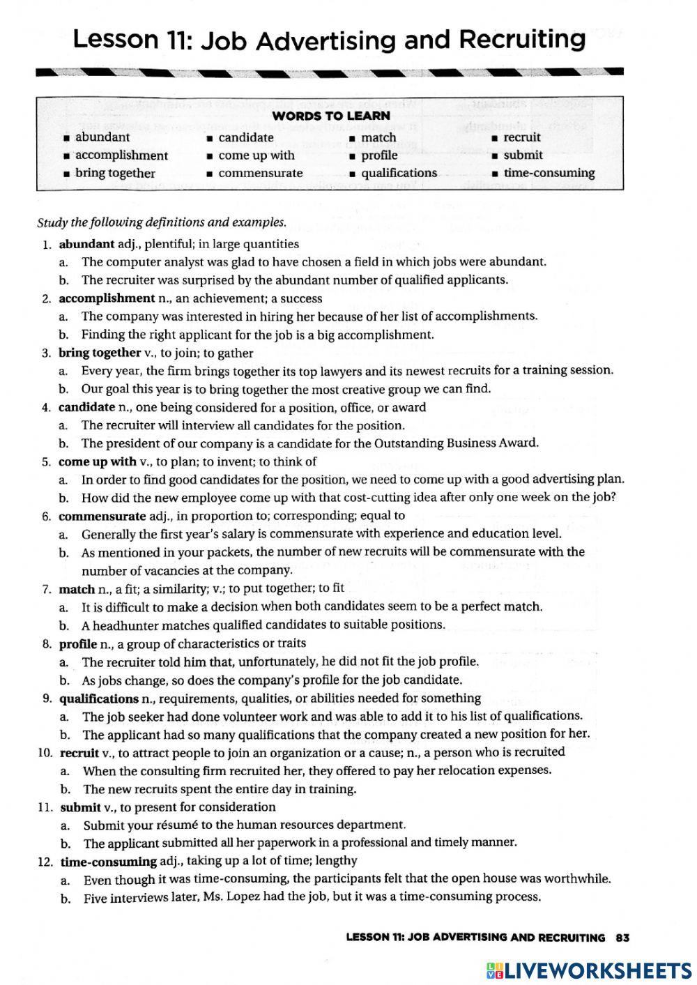 Lesson 11:Job advertising and recruiting