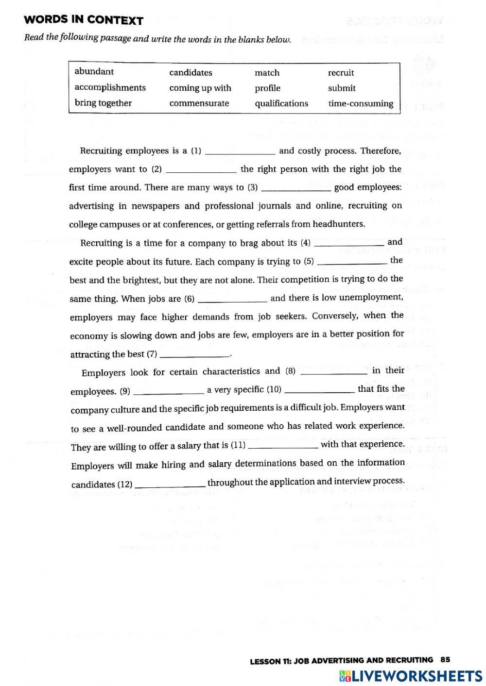 Lesson 11:Job advertising and recruiting