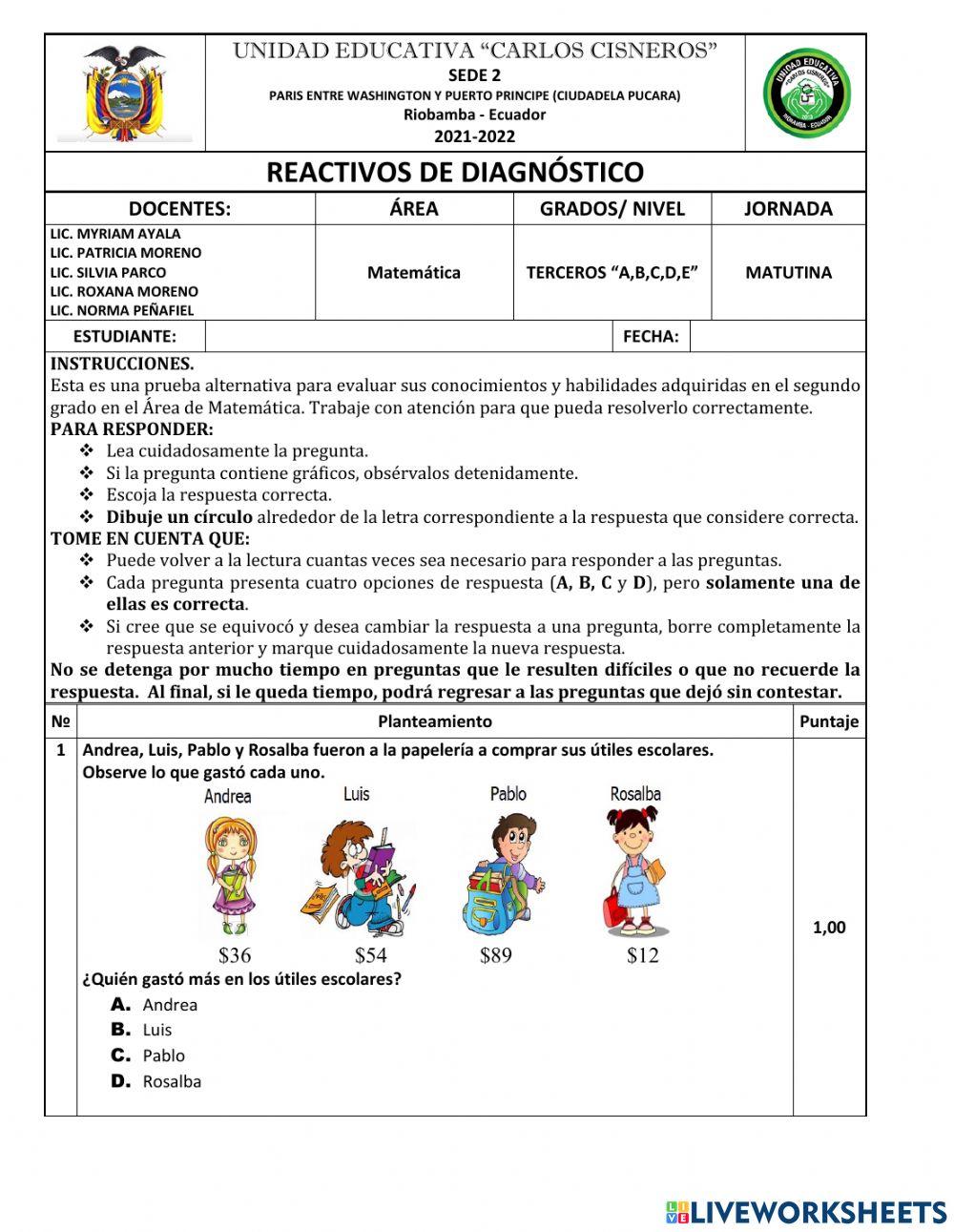 UECC Diagnóstico Matemáticas 3ros.
