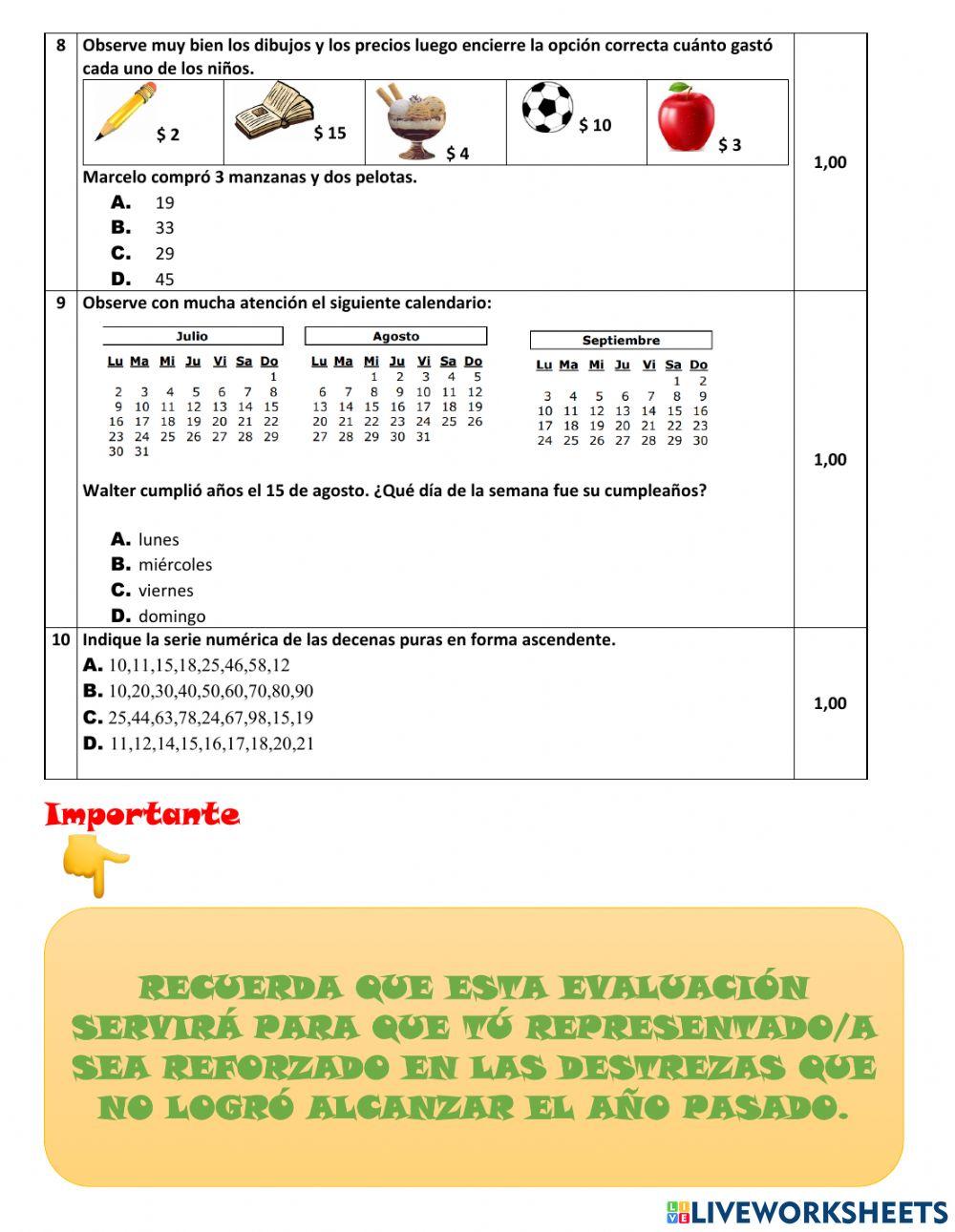 UECC Diagnóstico Matemáticas 3ros.
