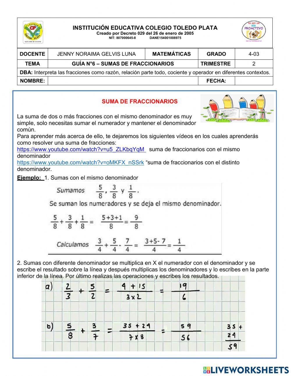 Sumas de fraccionarios