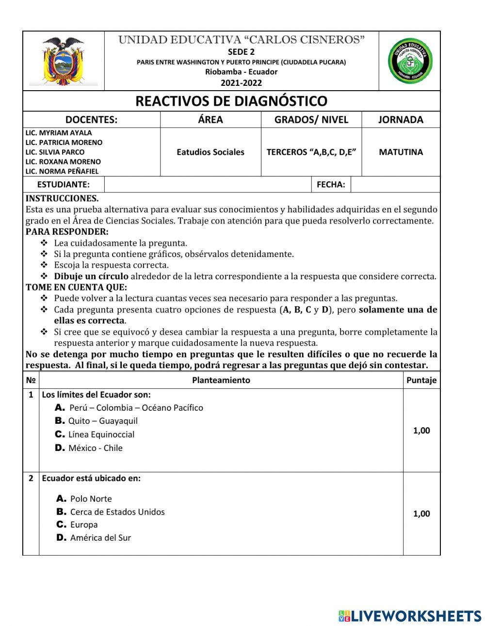 UECC Diagnóstico Estudios Sociales 3ros.