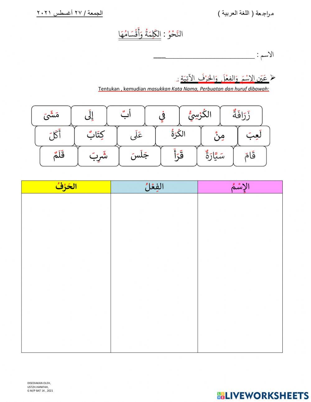 الألوان   -   الكلمة واقسامها
