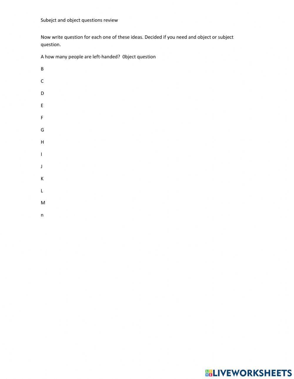 Object and subject questions trivia