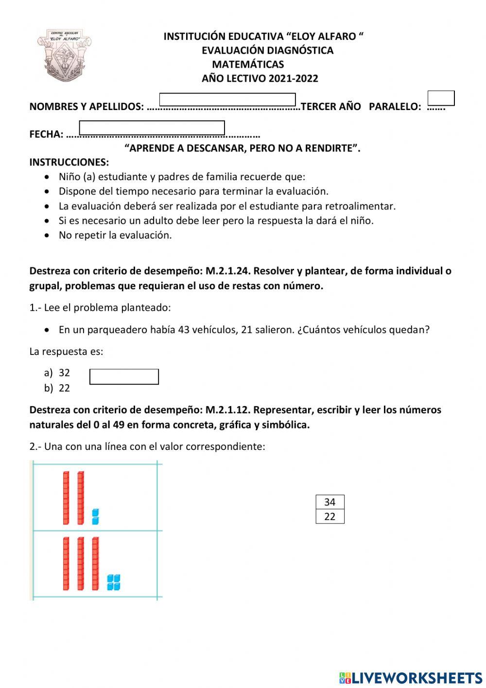 Evaluación Diagnóstica Matemáticas