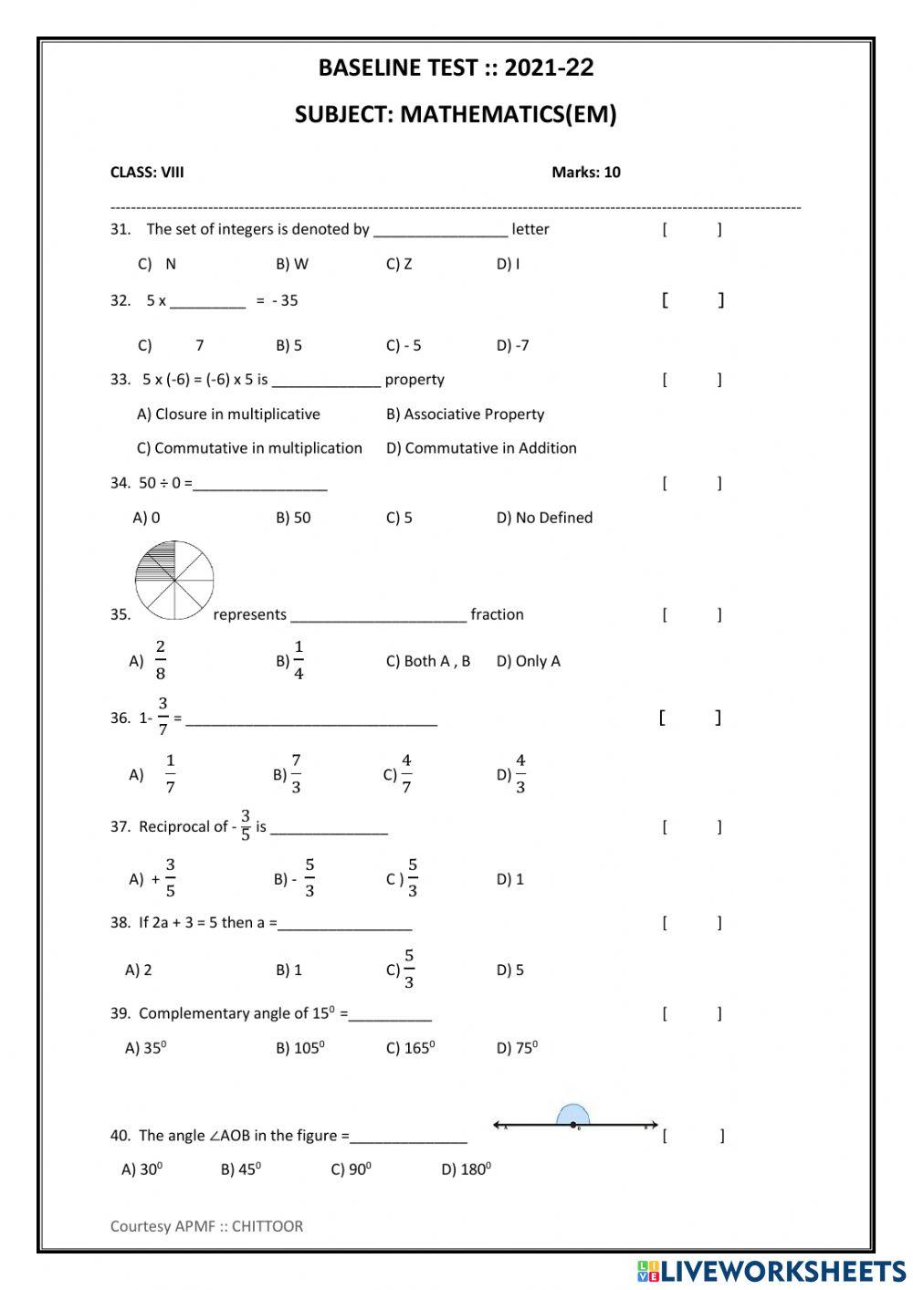 Class 7 th baseline test JRG - GGP