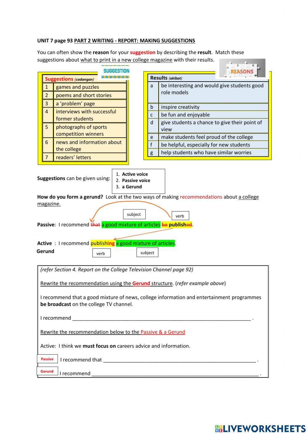 Report: Making Suggestions