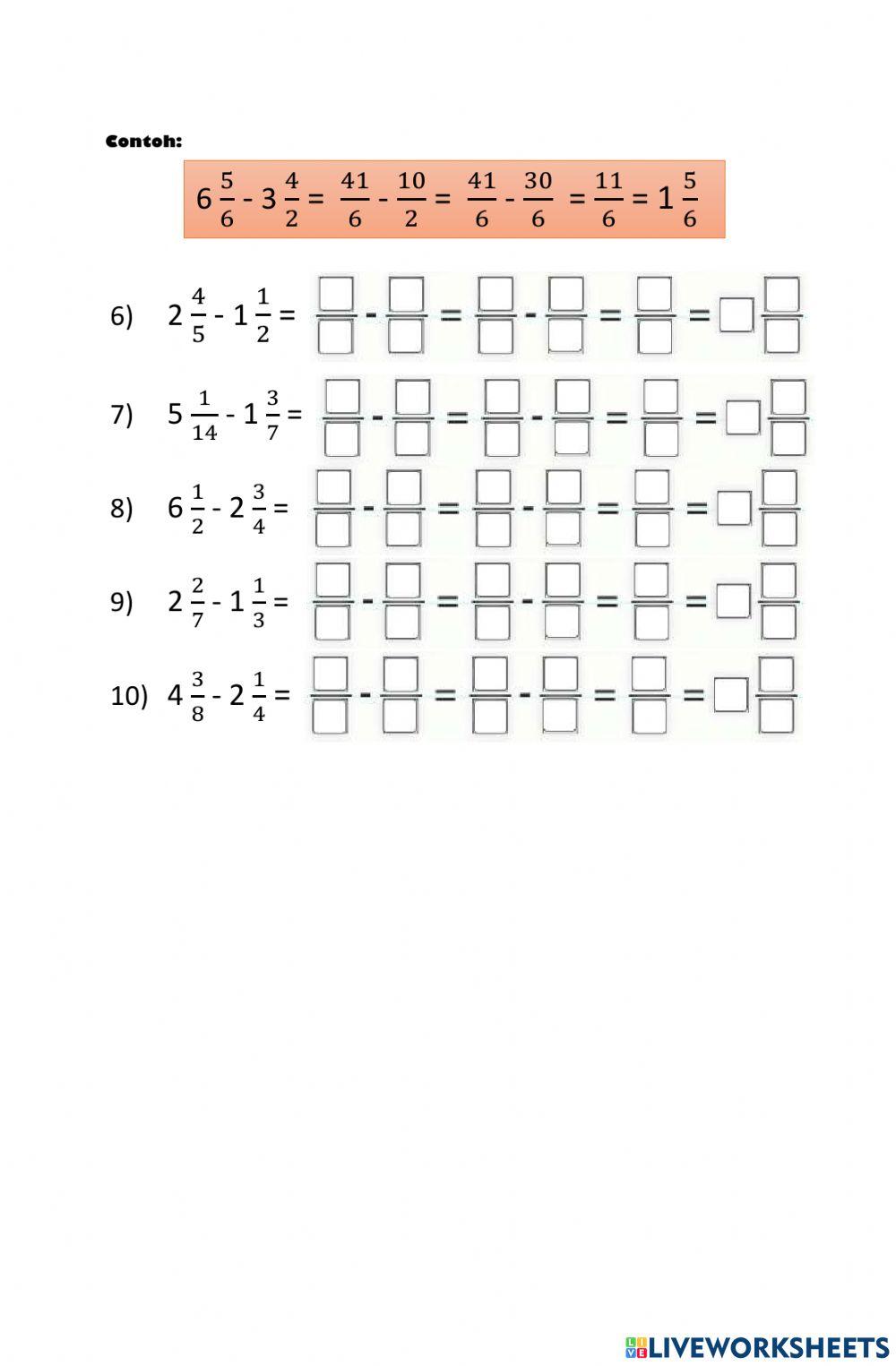 Pengurangan Pecahan Campuran