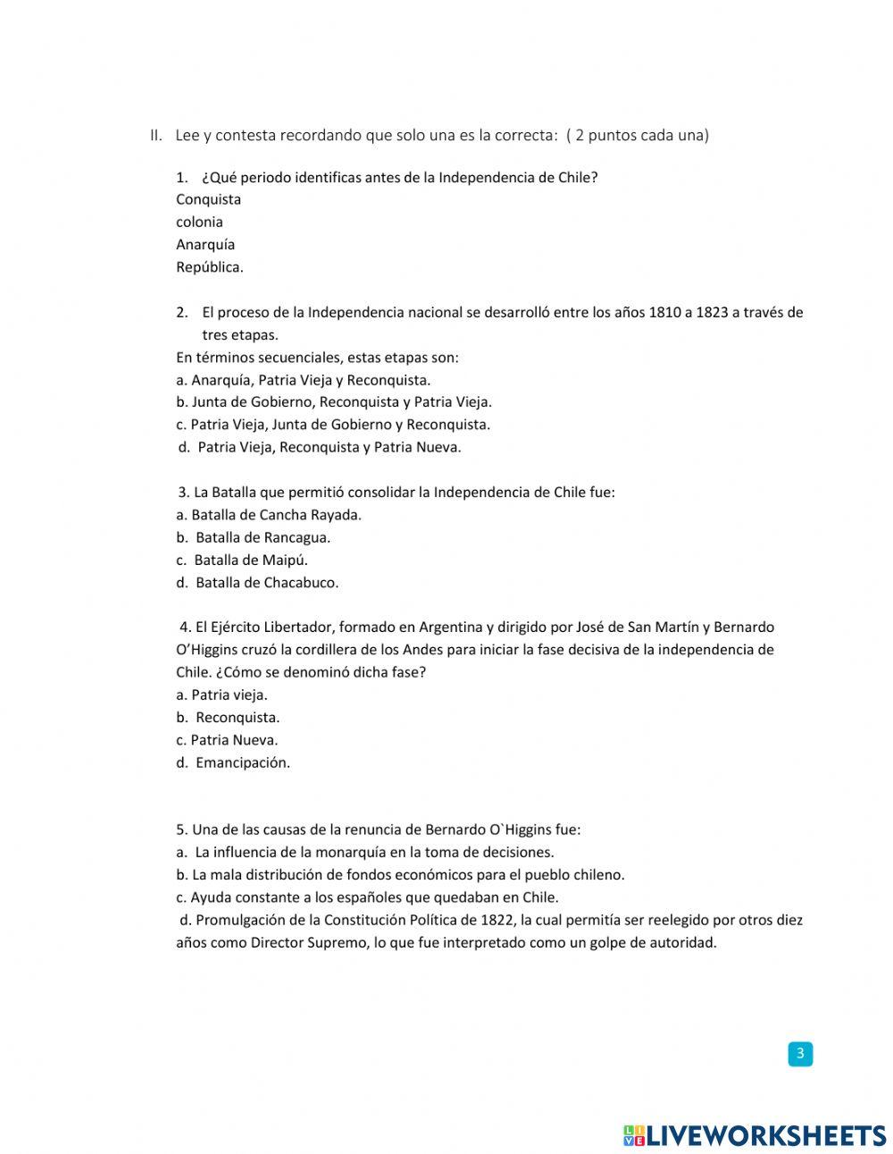 Periodo independentista de Chile