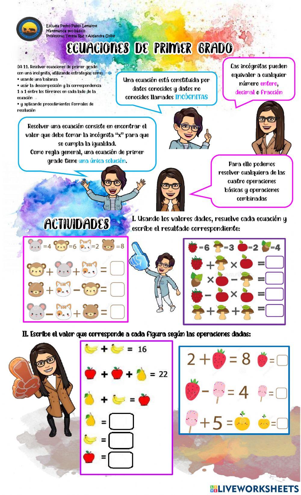 6to:ECUACIONES PRIMER GRADO