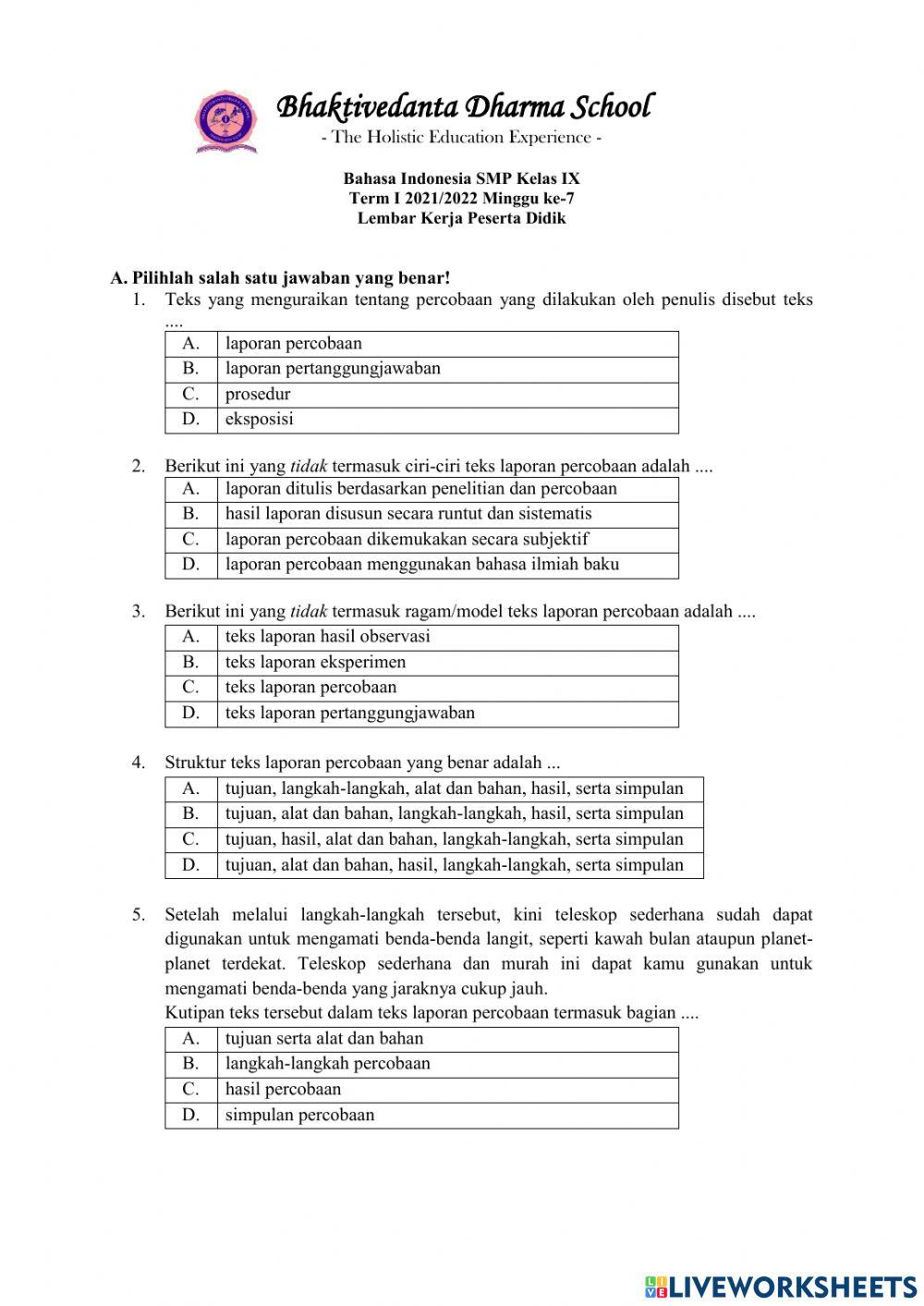 Informasi Umum Teks Laporan Percobaan