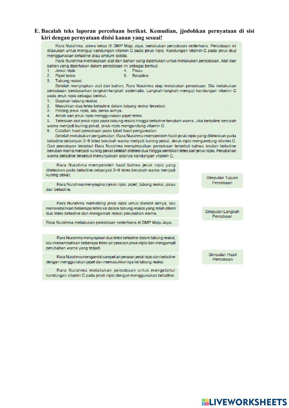 Informasi Umum Teks Laporan Percobaan