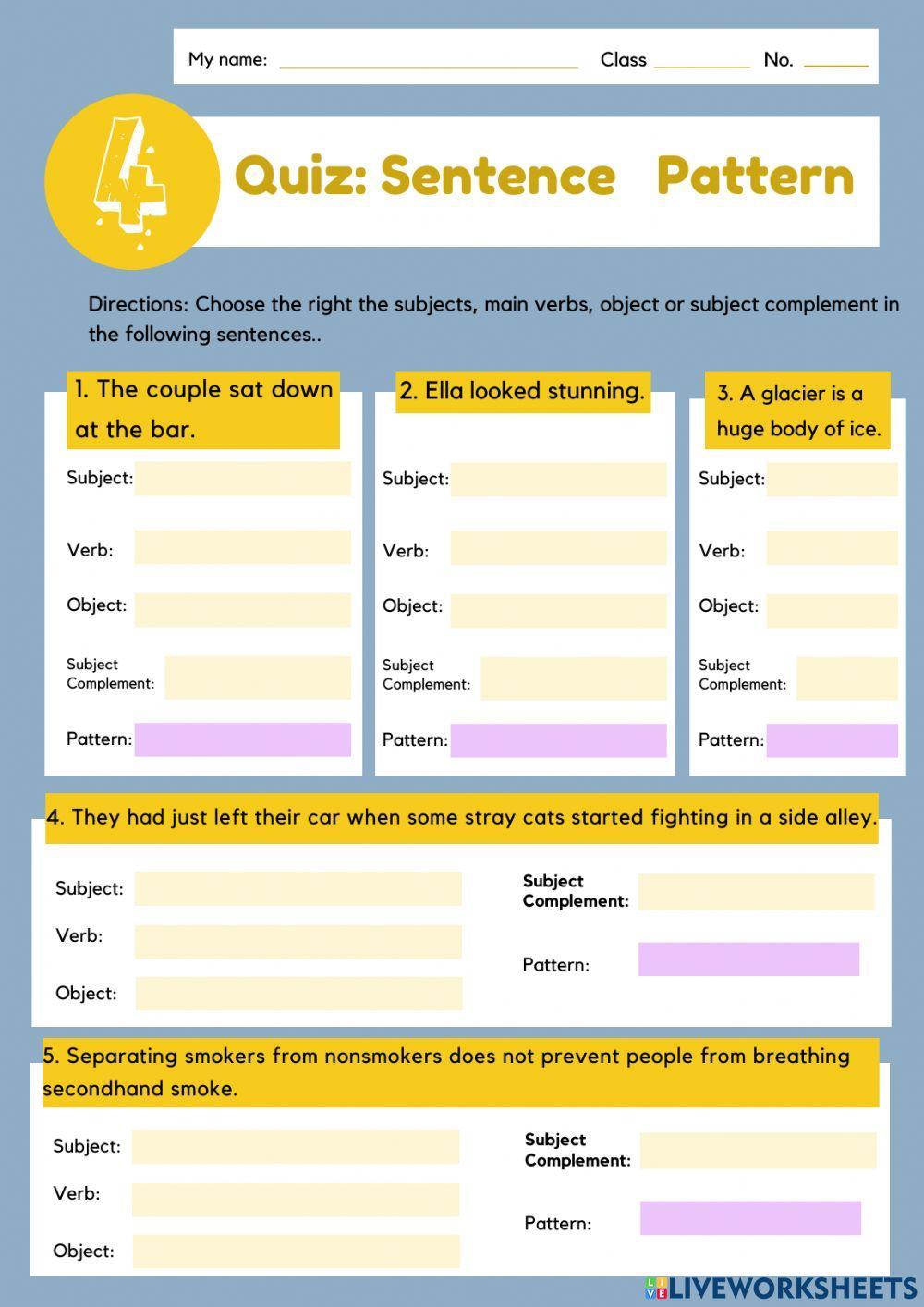 Sentence Pattern Quiz Online Exercise For Live Worksheets Sentence Pattern Quiz Online Exercise For Live Worksheets