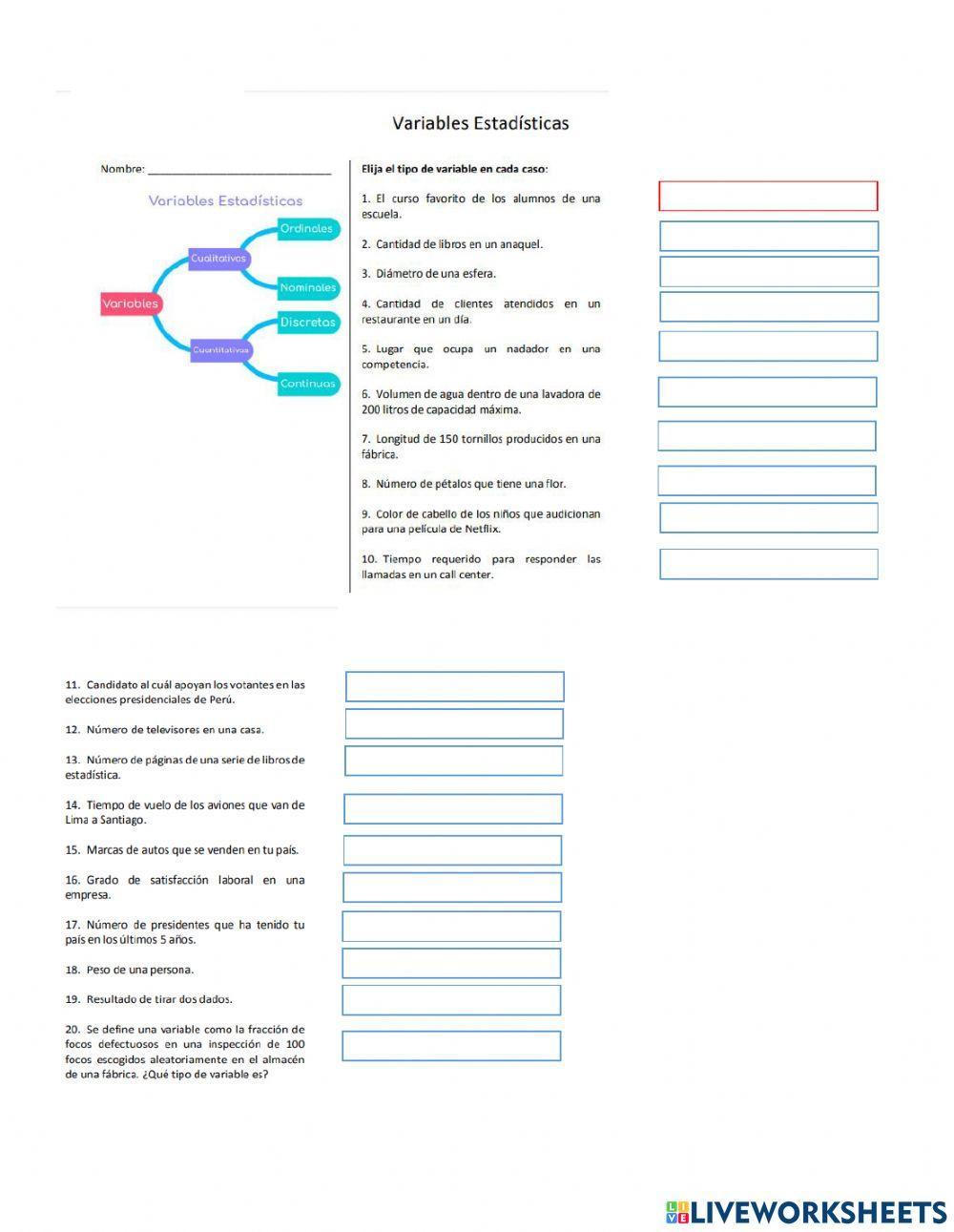VARIABLES ESTADISTICAS VARIABLES ESTADISTICAS
